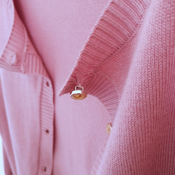 Dusky Rose Pink U-Neck Button Up Cardigan, Small - Picture 5 of 8